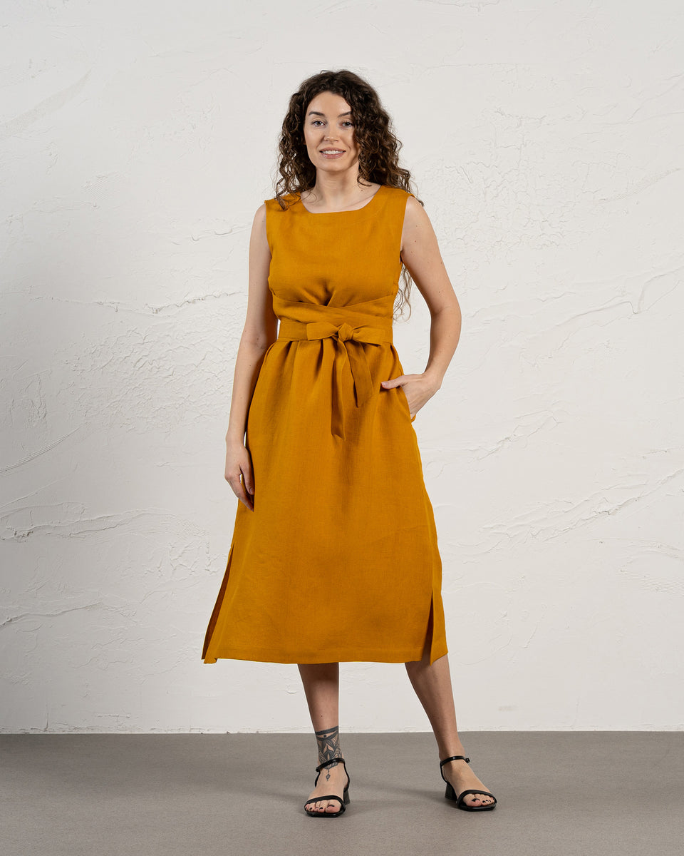 linen shift dress with obi Wrap Obi Belt Dress Hailey 100% Linen menique