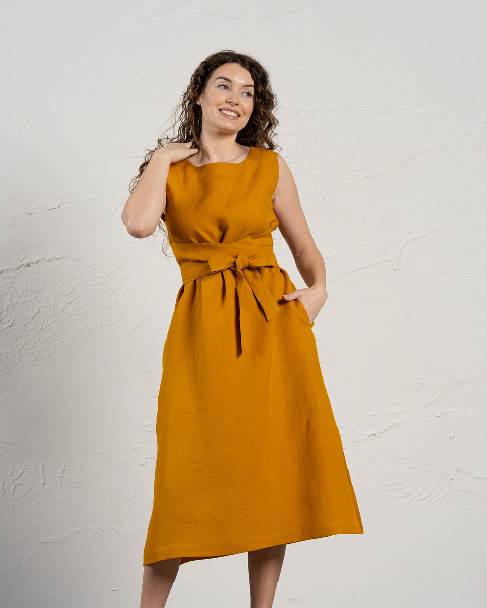 Wrap Obi Belt Dress Hailey 100% Linen menique - MENIQUE Wrap Obi Belt Dress Hailey 100% Linen menique - MENIQUE
