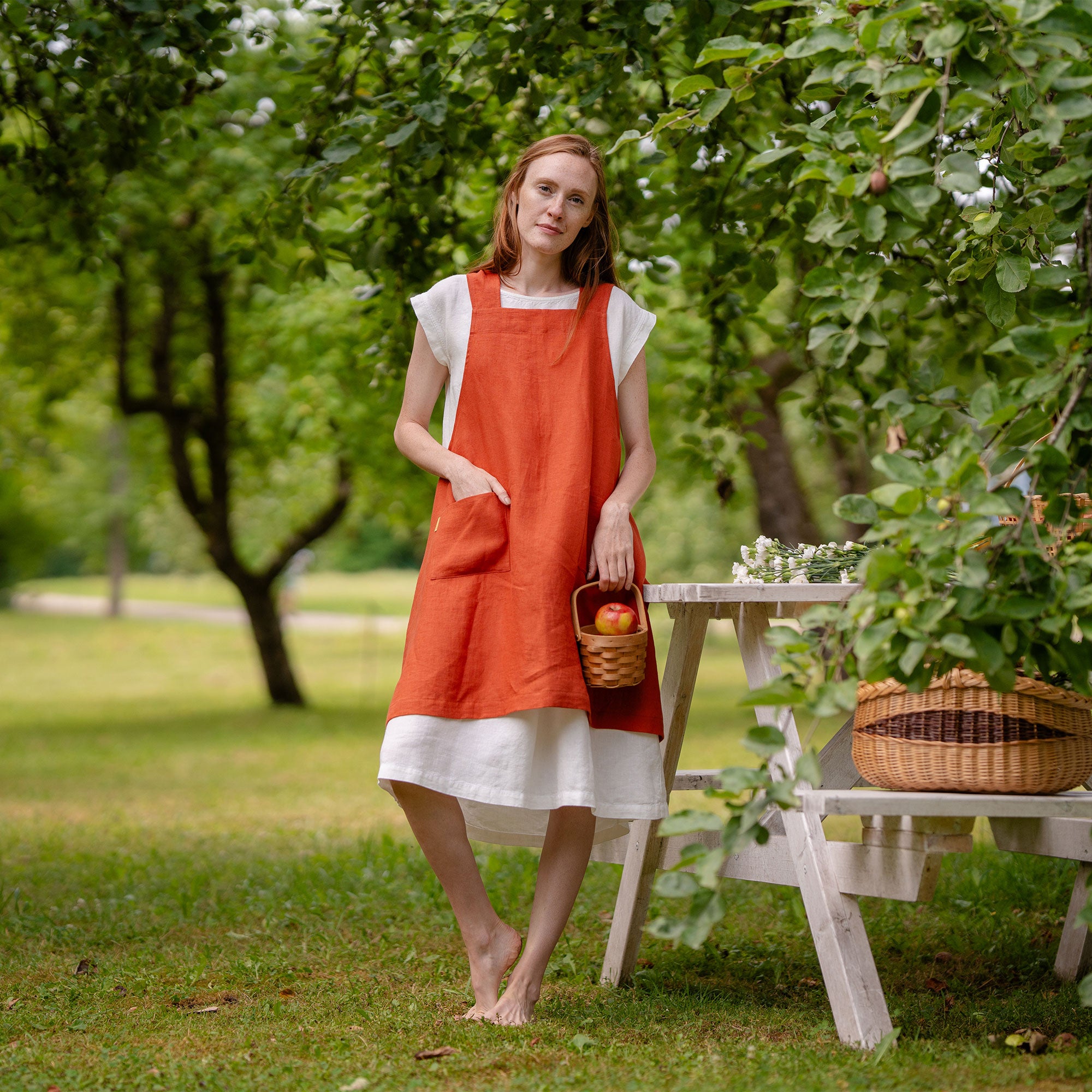 Mummy & Me newest Matching Linen Japanese Cross Back Apron - Burnt Orange