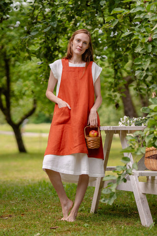 Cross-Back Japanese Apron - S/M / Cinnamon Red