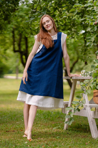 Cross-Back Japanese Apron - S/M / Storm Blue