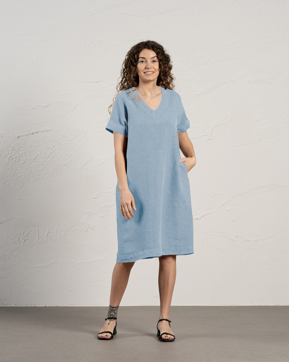 Loose Linen Dress Joelle Storm Blue menique - MENIQUE Loose Linen Dress Joelle Storm Blue menique - MENIQUE