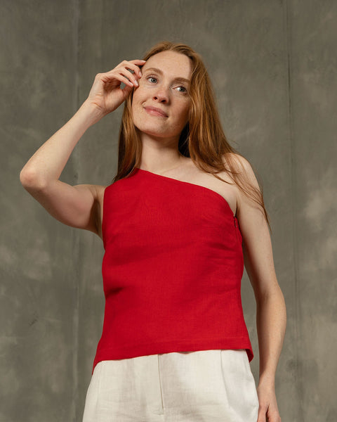 One Shoulder Top Judy in pure red