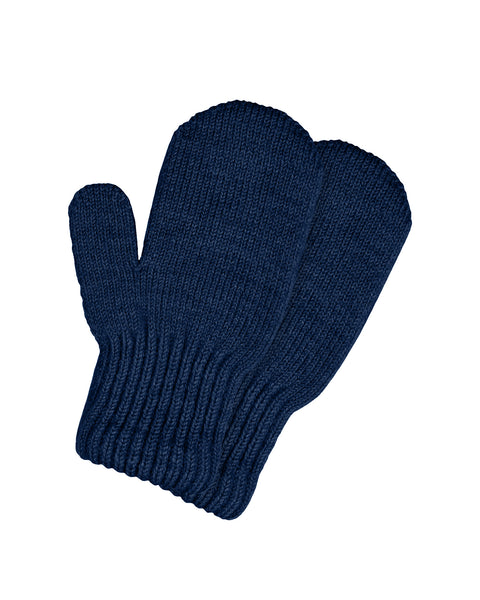 Navy blue Baby Merino Mittens with ribbed cuff design, knitted in soft wool for warmth and comfort - by Menique