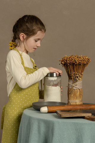 Kids' Linen Apron - 2-5Y / Leaf Dots