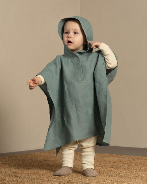 Linen Baby Poncho in mint green