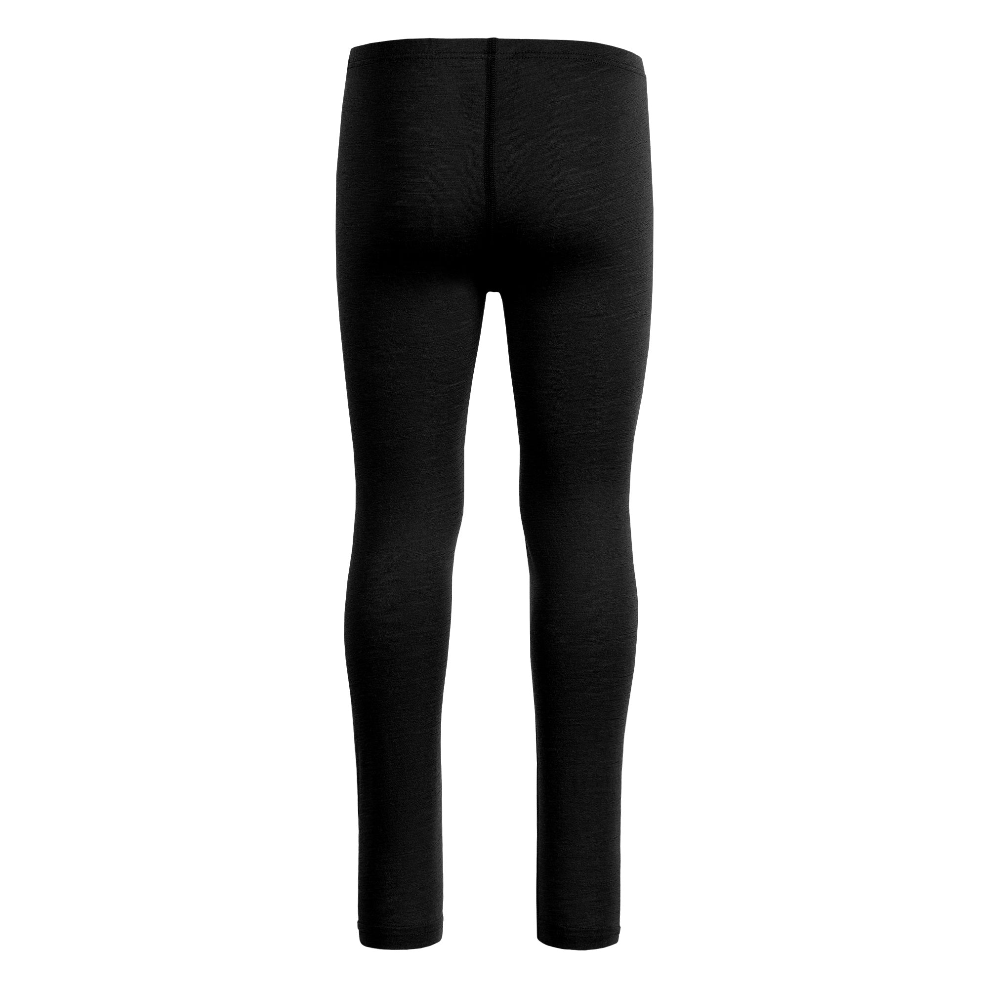 menique 160gsm merino black pants for kids, front view.