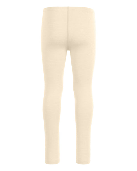 the menique 160gsm kids&#39; merino pants in natural color, back view.