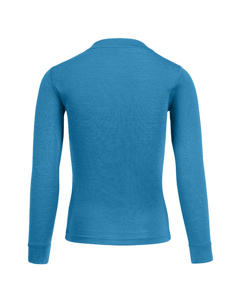 Kids&#39; 160 Thermal Long Sleeve Crew Light Blue, back view.