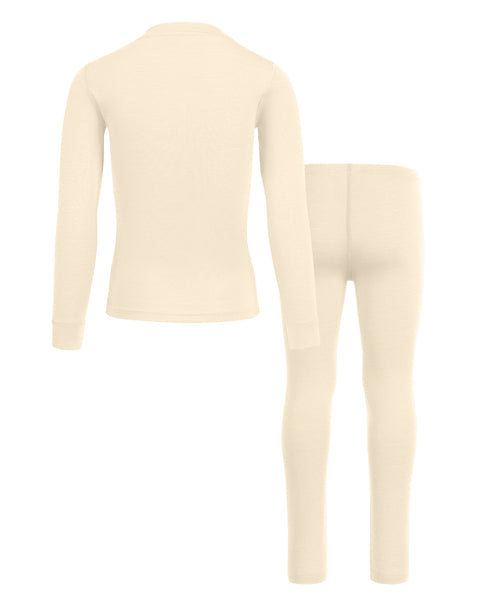 Kids&#39; 160 Long Sleeve &amp; Bottom 2-Piece Natural, back view.