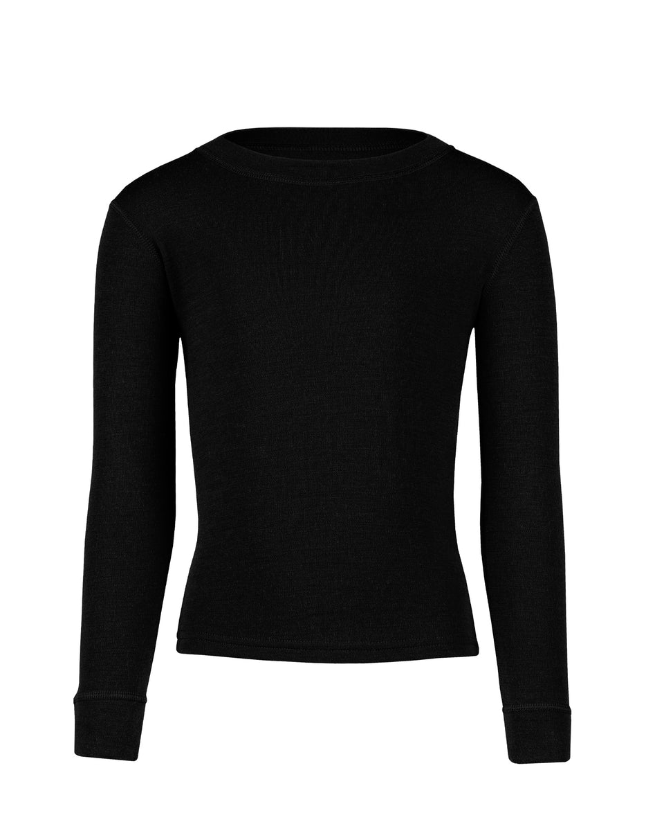 Merino Kids' Long Sleeve Thermal Crew Black ❤️ menique