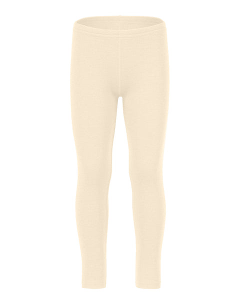 Front view of the menique kids&#39; 250 gsm merino pants in natural color, white background.