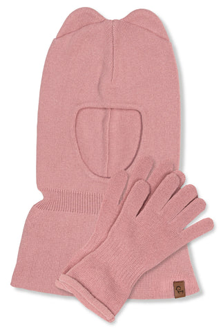 Kids' Knit Balaclava & Gloves Cotton 2-Piece - 1-3Y / Candy Pink