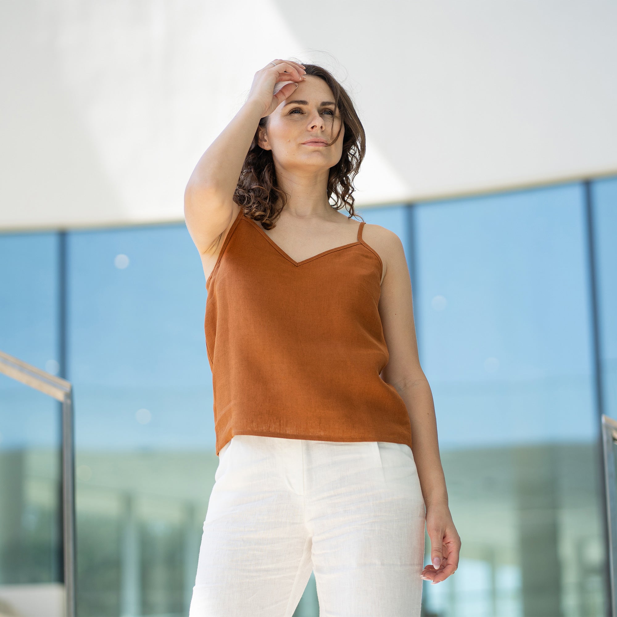 Linen Slip Top Camisole Kim Pure White ❤️ menique