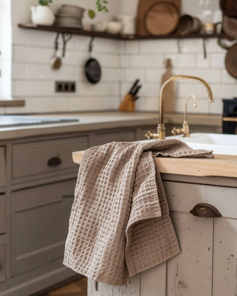 Waffle Kitchen Towel in sand brown