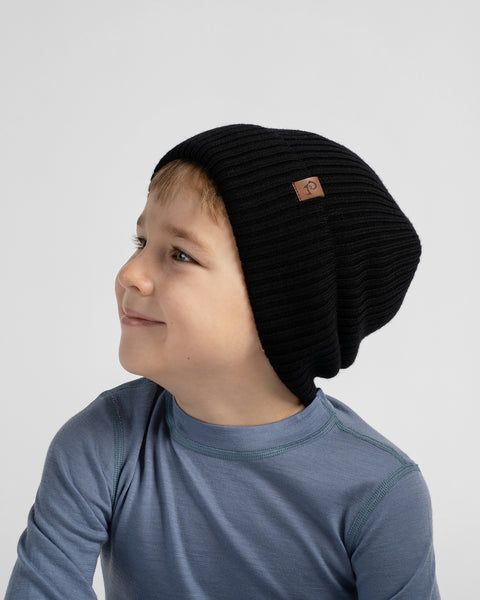 Kids' 100% Merino Wool Ribbed Knit Beanie Hat