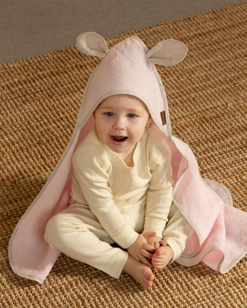 Linen Baby Towel with Ears in dusty pink