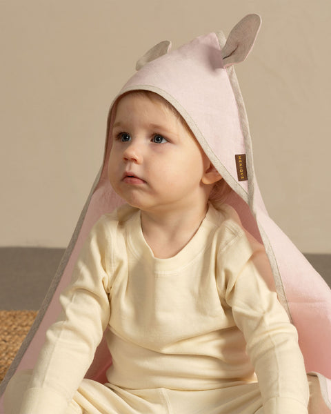 Linen Baby Towel with Ears in dusty pink