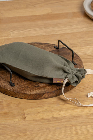 Drawstring Linen Bread Bag - Small Bread / Stone Green