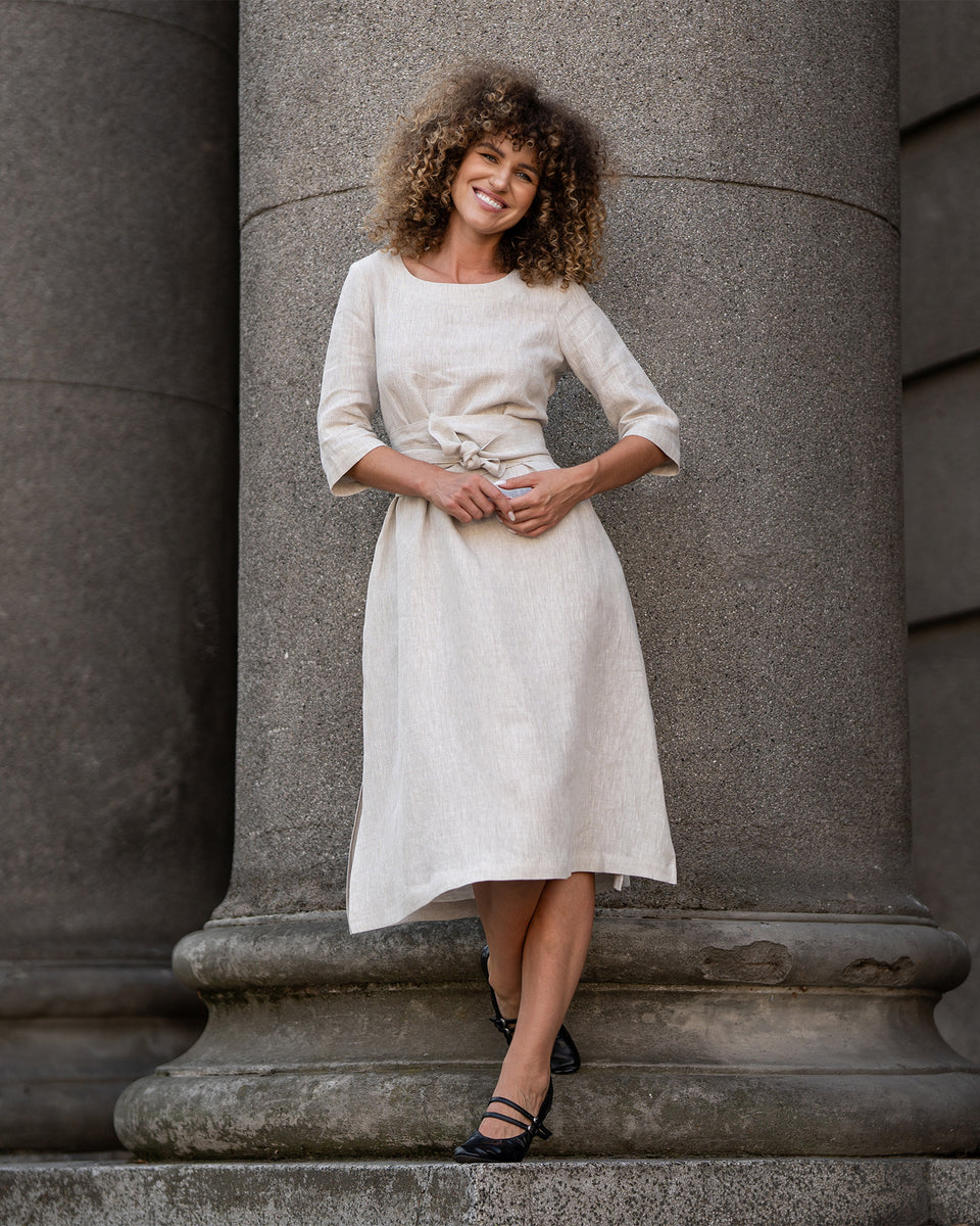 100% Linen Dress Miley With Wrap Obi Belt menique - MENIQUE 100% Linen Dress Miley With Wrap Obi Belt menique - MENIQUE