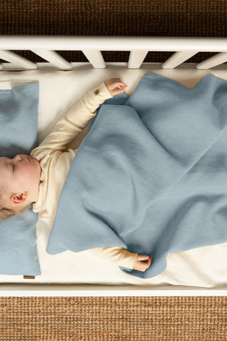 Linen Throw for Baby - 27 x 39" / Cloudy Blue