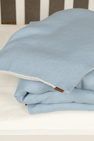 Linen Kids' Pillowcase - EU IKEA / Cloudy Blue/White