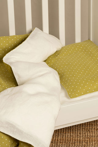 Linen Kids' Pillowcase - EU IKEA / Leaf Dots/White