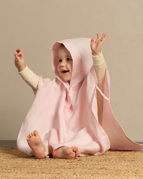 Linen Baby Poncho in dusty pink