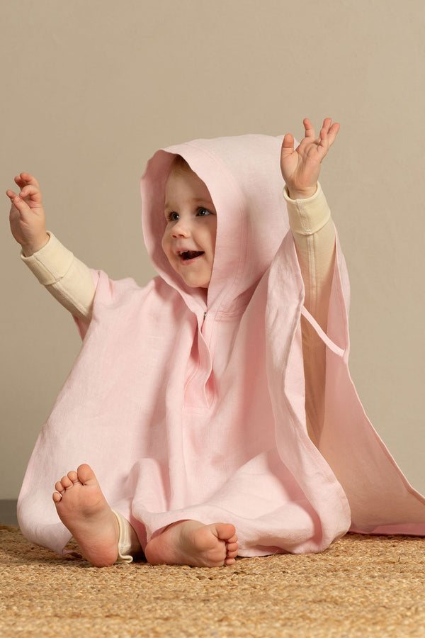 Linen Baby Poncho in dusty pink