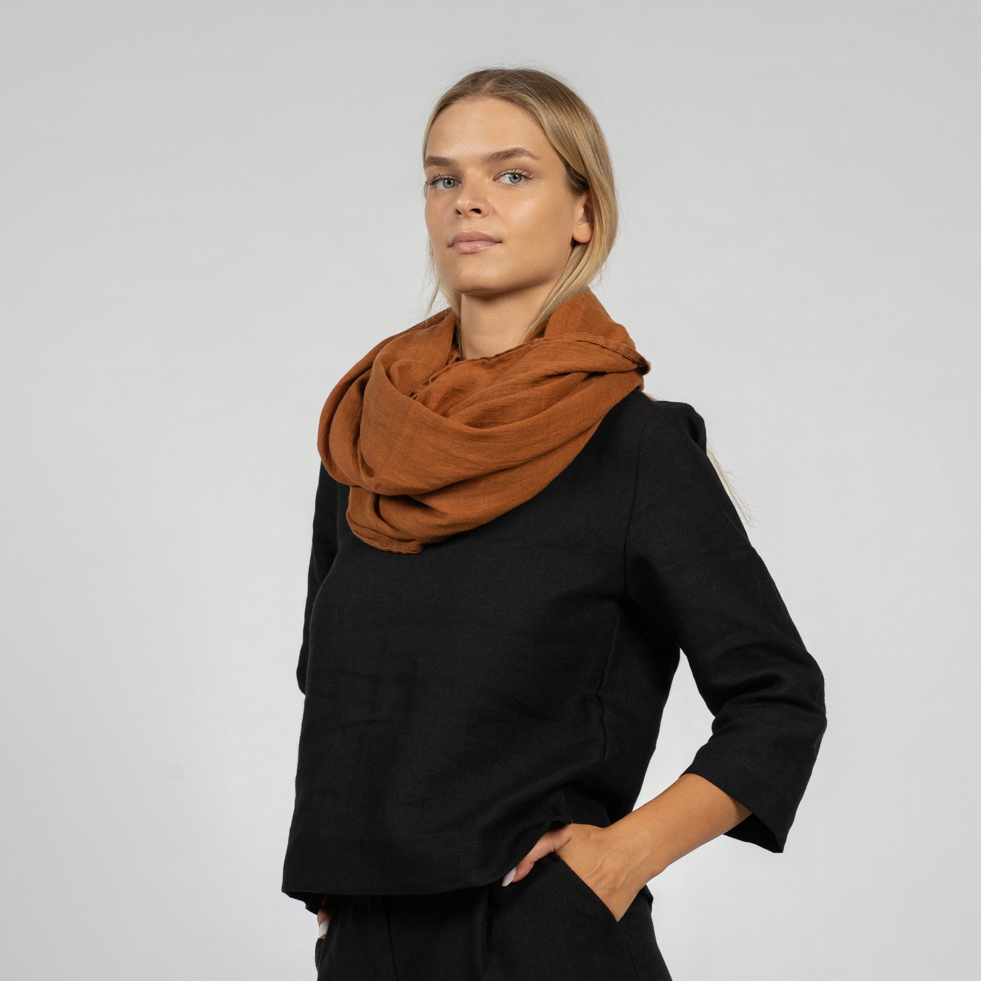 Brown Linen high quality Shawl Knitted Natural Summer Scarf Wrap for Women Summer Accessory