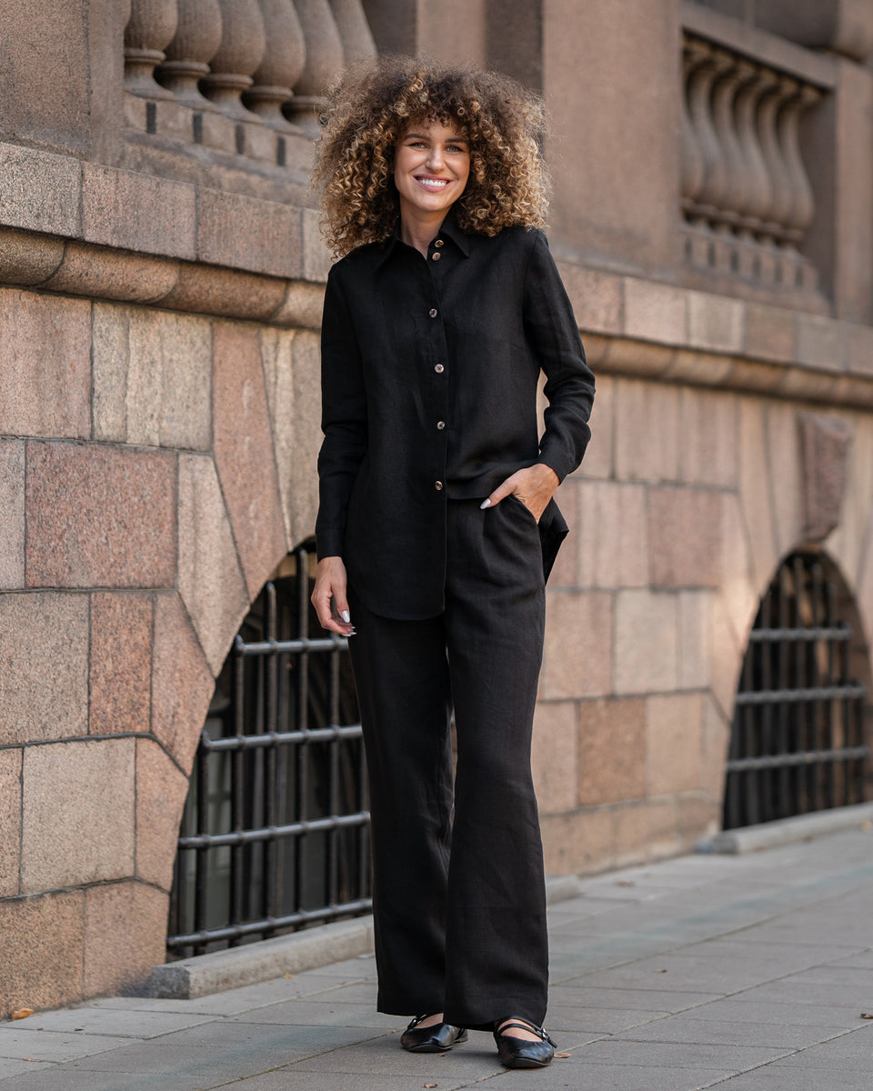 Women's Button Shirt And Wide Leg Pants Outfit menique - MENIQUE Women's Button Shirt And Wide Leg Pants Outfit menique - MENIQUE
