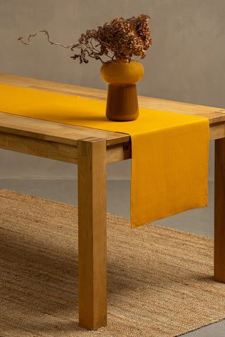 Linen Table Runner Dark Green - 18 x 55" / Spicy Yellow