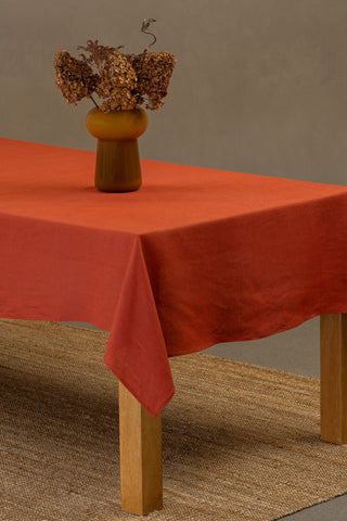 Linen Tablecloth Stone Green - 40 x 40" / Cinnamon Red