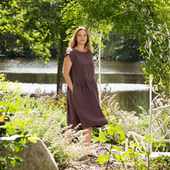 Hypoallergenic Smock Linen Dress Cecilia Shadow Purple