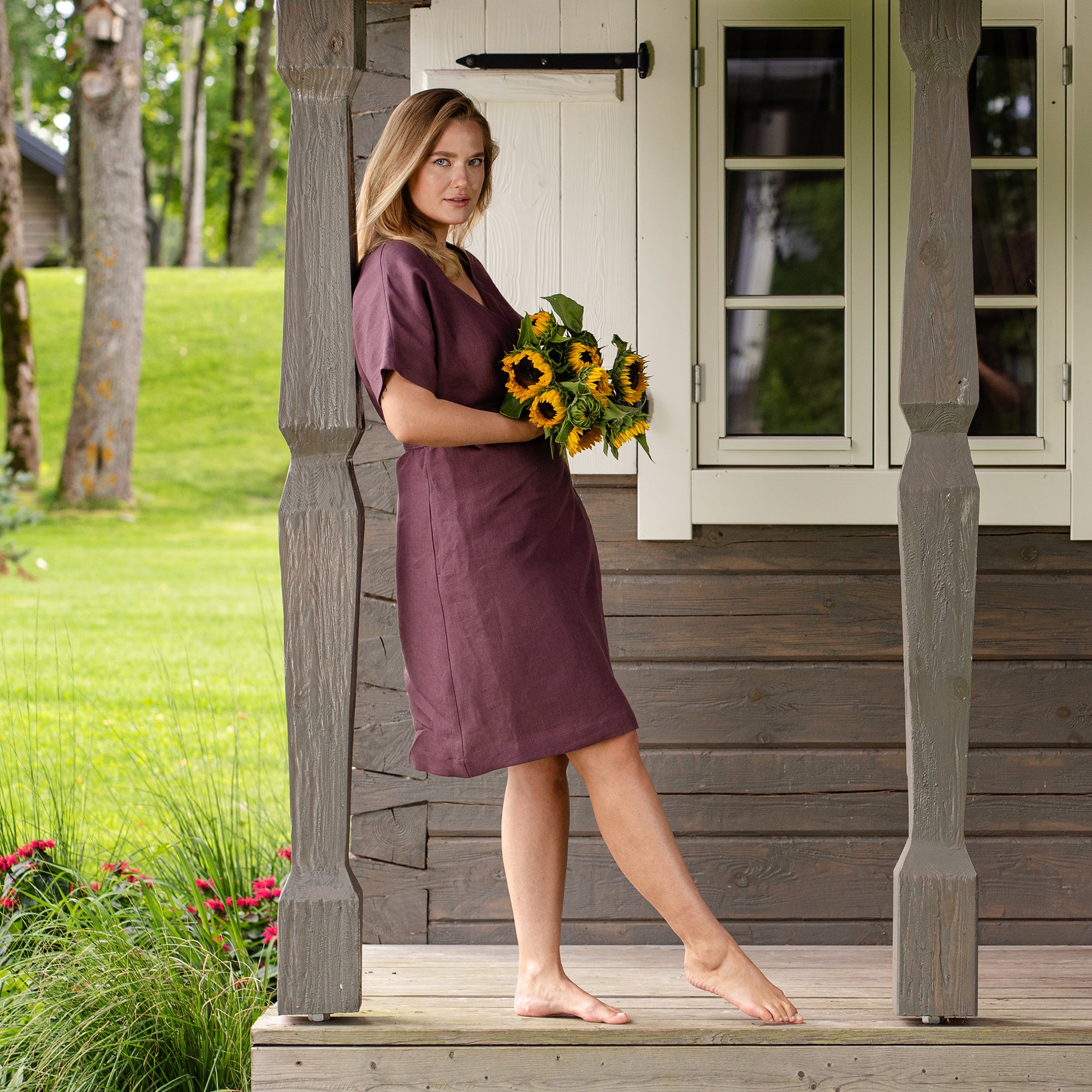 Organic Linen Wrap Dress Eliana Spicy Yellow ❤️ menique - MENIQUE