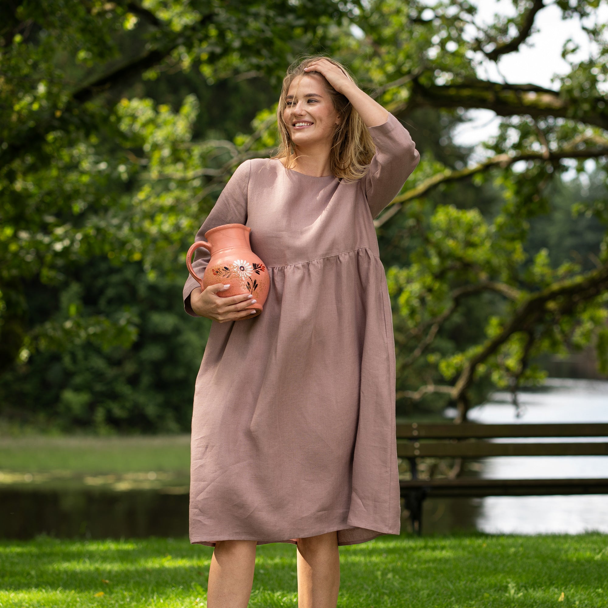 100% Linen Smock Dress Lucy Mint Green ❤️ menique - MENIQUE