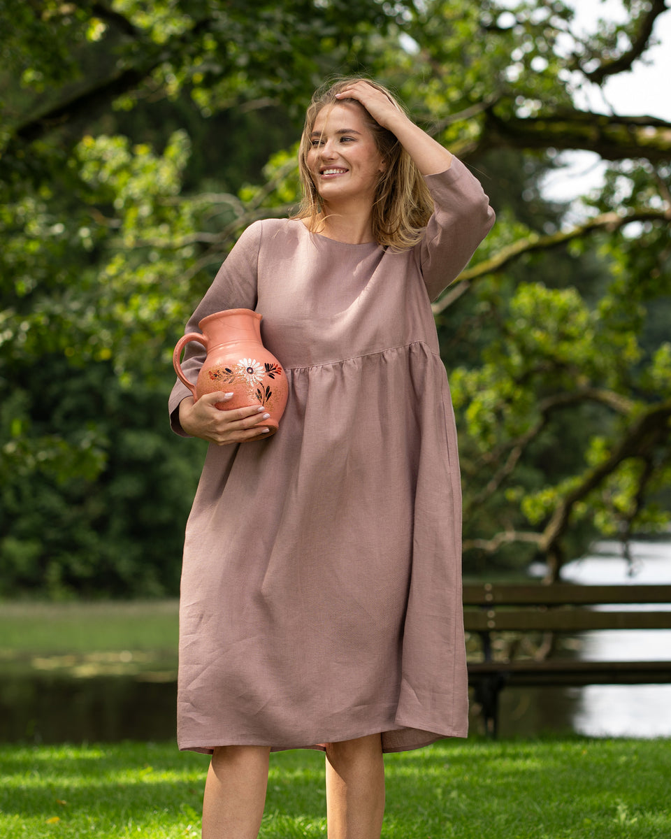 100% Linen Smock Dress Lucy Pure Black ❤️ menique