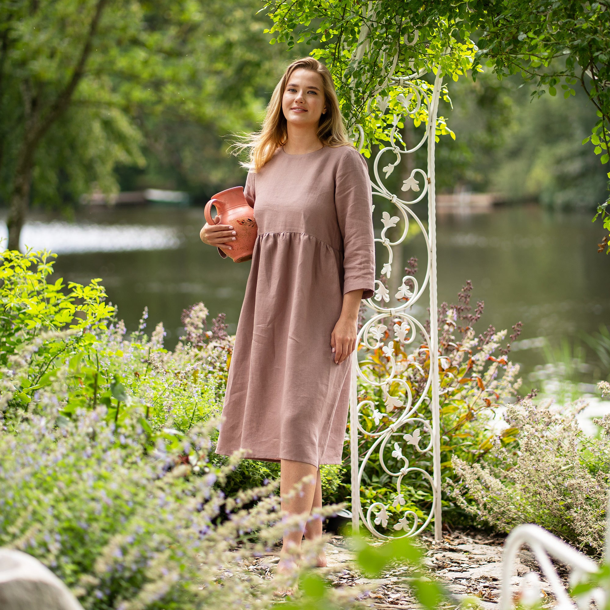100% Linen Smock Dress Lucy Faded Rose ❤️ menique - MENIQUE