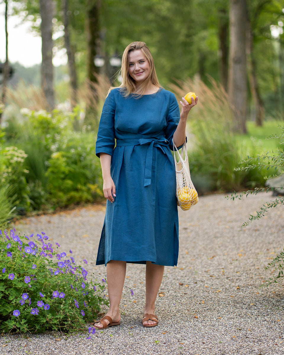 casual linen dress with sleeves Linen Dress NIKA