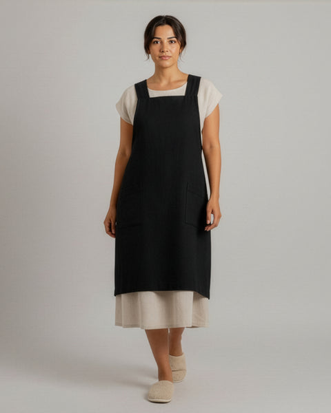 Japanese Linen Apron - Cross-Back Apron, 100% Linen Apron, Cooking Apron - Pure Black - S/M | menique Japanese Linen Apron - Cross-Back Apron, 100% Linen Apron, Cooking Apron - Pure Black - S/M | menique