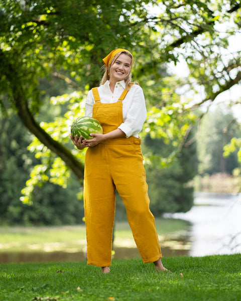 Linen Pinafore Jumpsuit Nicci Spicy Yellow