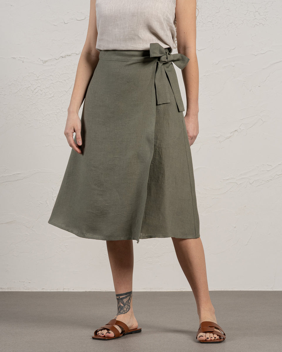 Midi 100% Linen Wrap Skirt For Women ❤️ menique