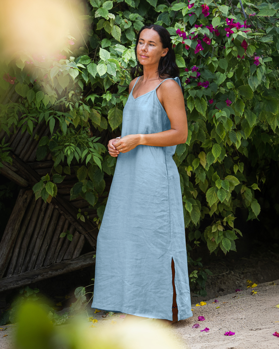 Linen Maxi Beach Dress Livia XXS / Cloudy Blue Linen Maxi Beach Dress Livia XXS / Cloudy Blue