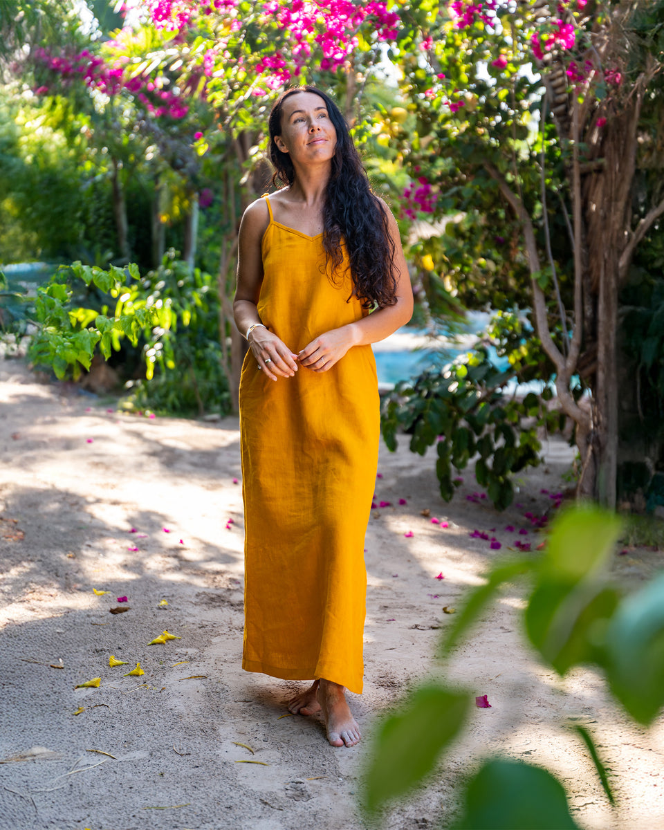 Linen Maxi Slip Dress Livia S / Spicy Yellow Linen Maxi Slip Dress Livia S / Spicy Yellow