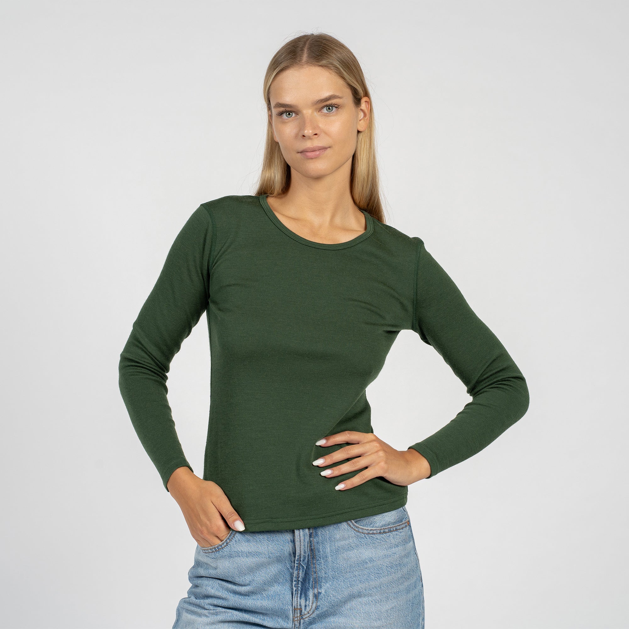 トップス ONC MERINO LONG SLEEVE T-SHIRT GREEN Women's Merino Long Sleeve Base Layer - Dark green ❤️ menique