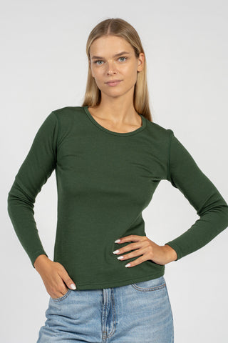 Women's 160 Merino Long Sleeve Crew - XS / Dark Green
