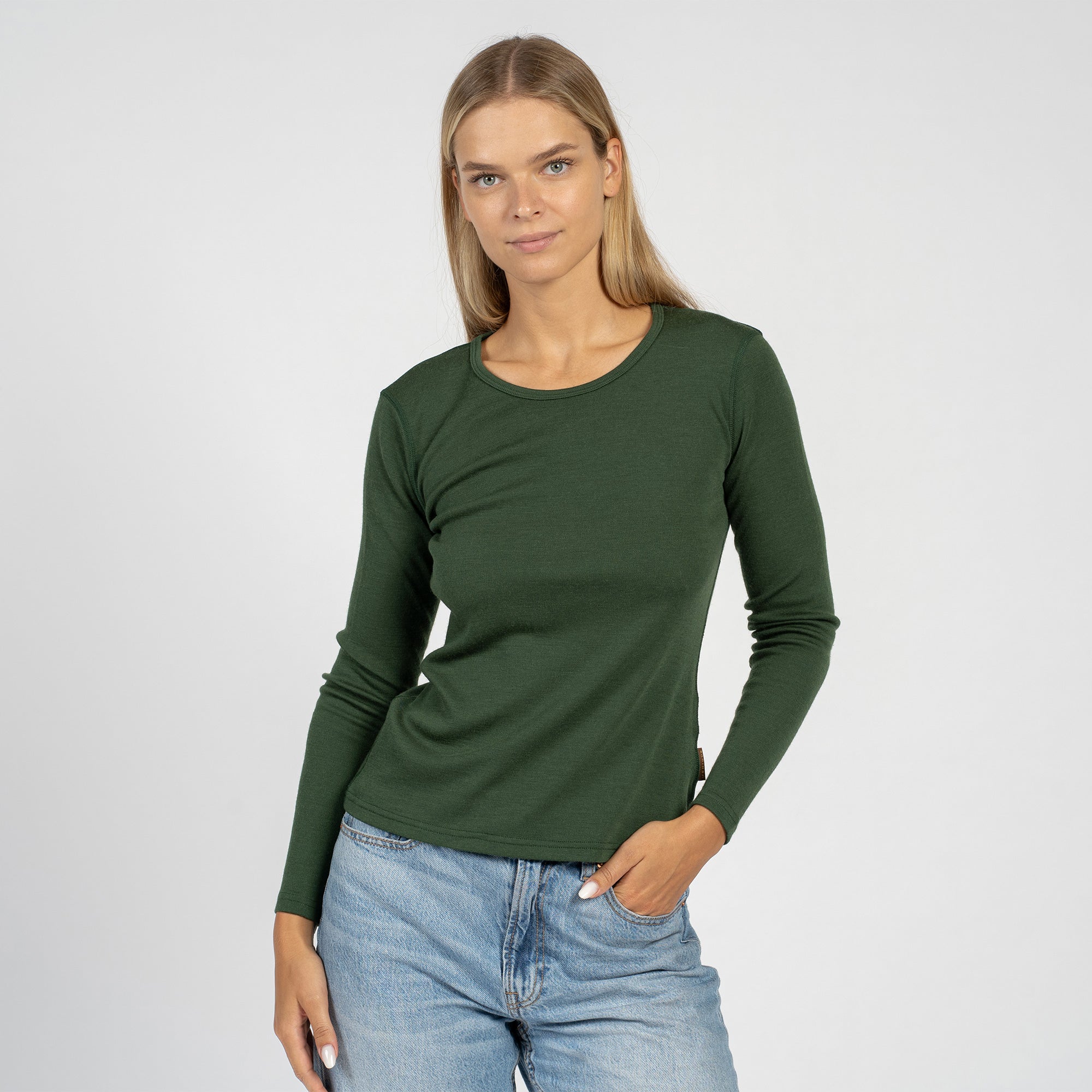 Women's Merino 250 Long Sleeve Crew Dark Green | menique