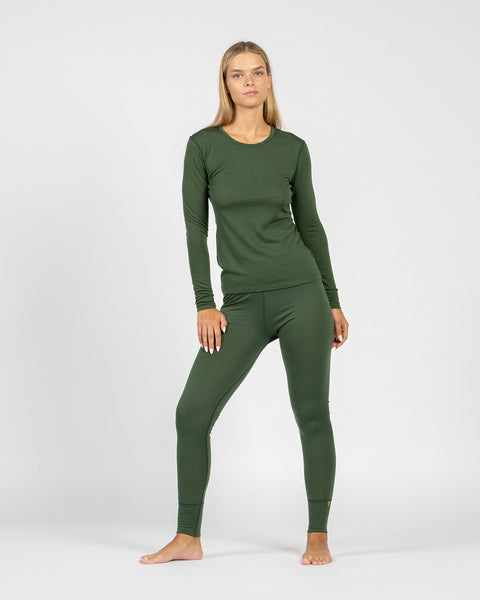 Women&#39;s 160 Long Sleeve &amp; Bottoms 2-Piece Dark Green