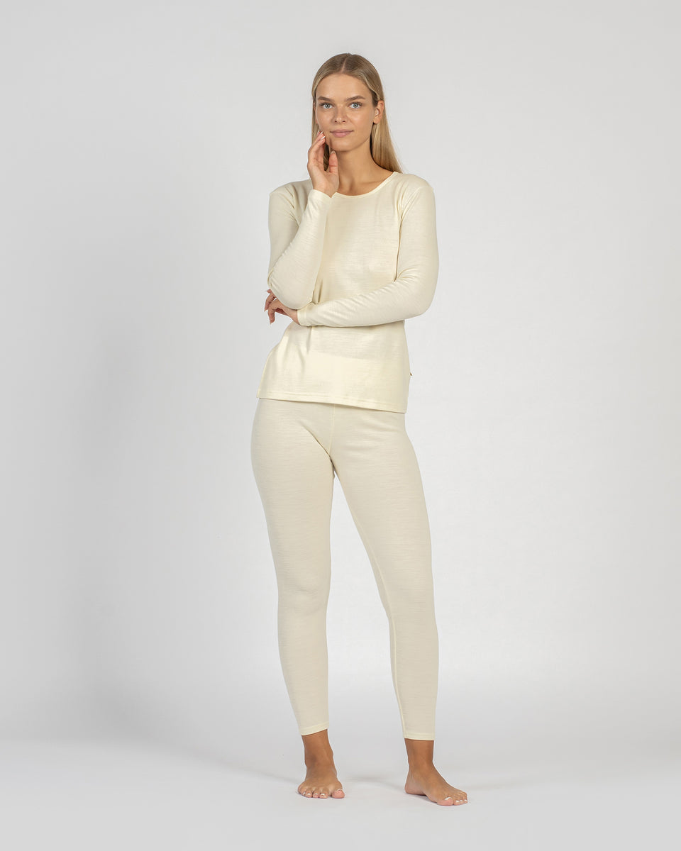 Women's 2-Piece Pajama Set - 100% Merino Wool Pajamas - Merino Wool Loungewear - Natural - Menique Women's 2-Piece Pajama Set - 100% Merino Wool Pajamas - Merino Wool Loungewear - Natural - Menique