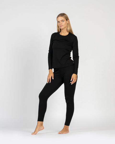 Merino Women's Long Sleeve Shirt Black Leggings Set ❤️ menique